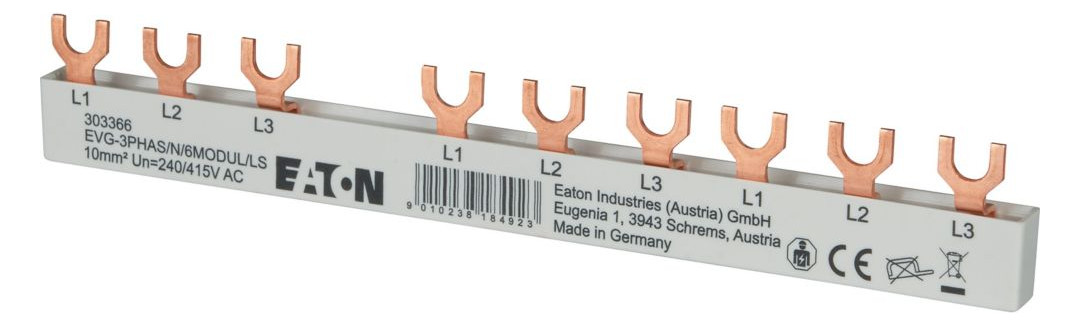 10St. EATON EVG-3PHAS/N/6MODUL/LS 303366 Phasenschiene, 3 Ph, 10 qmm