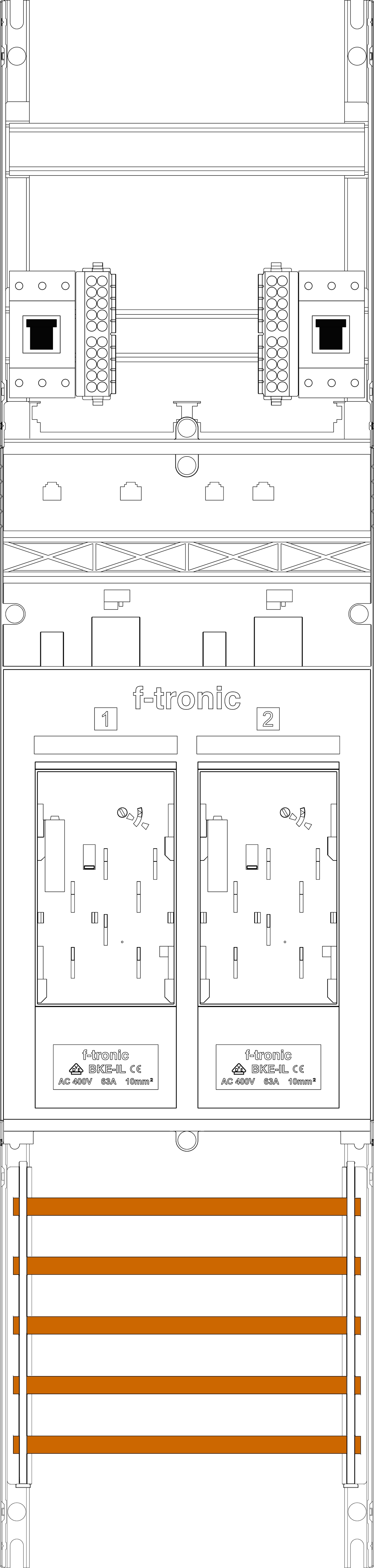 1St. F-Tronic E16L-HSP Zählerfeld E16L-HSP, 1-feldrig, H=1050mm, 2-eHZ, lange Kabel, 2 HSP 7141061