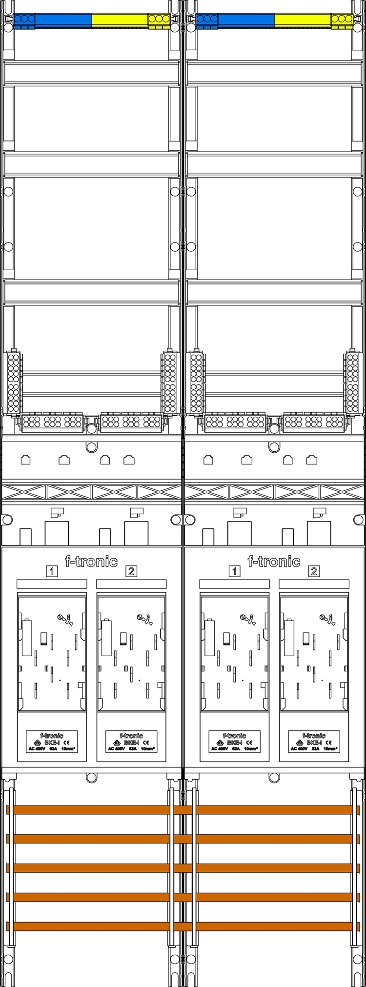 1St. F-Tronic E219 Zählerfeld E219, 2-feldrig, H=1350mm, 4-eHZ 7143016