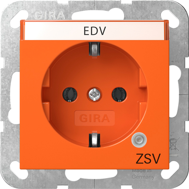 1St. Gira 4452109 SCHUKO-Steckdose 16A 250V mit grünem Kontrolllicht und Beschriftungsfeld mit Abdeckung, Aufdruck SV, Orange glänzend