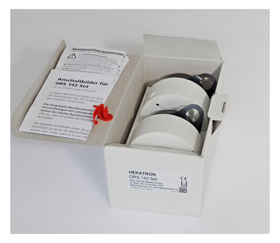 1St. Hekatron ORS 142 Set 2x ORS 142, 2x Sockel 143A und Magnethal