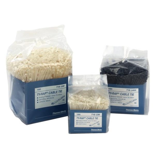 1000St. ThomasBetts TYB25MX Ty-Rap Kabelbinder mit Stahlnasenverschluss Standard 186 x 4.8 mm,