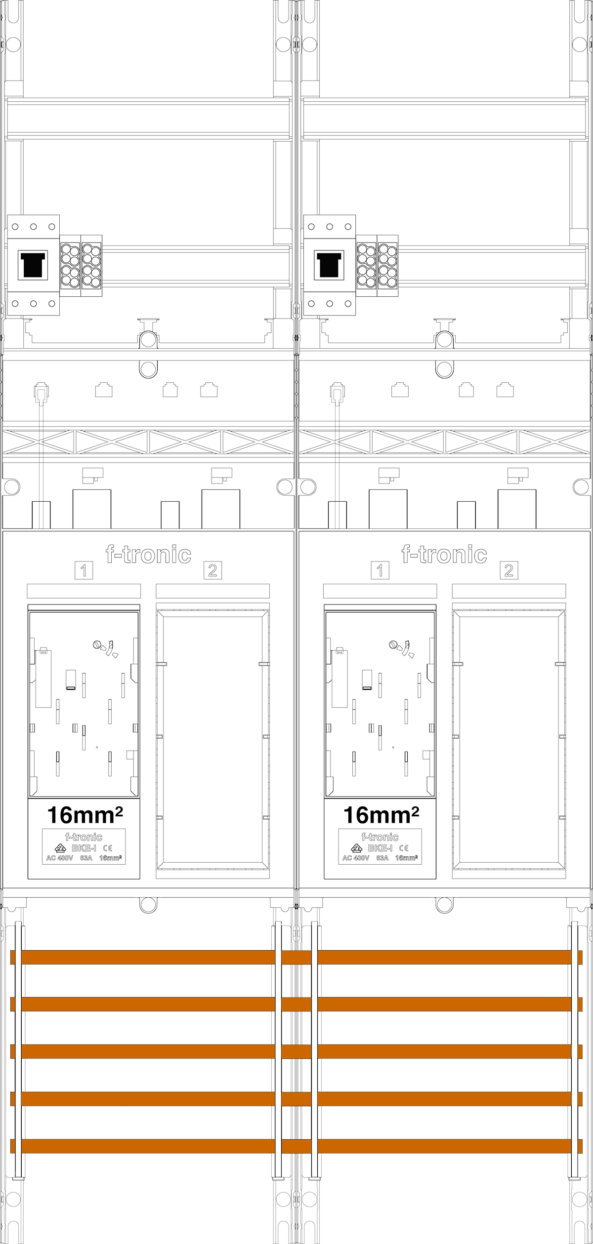 1St. F-Tronic ER26DS-16-HSP Zählerfeld ER26DS-16-HSP, 2-feldrig,H=1050mm,2-eHZ 16mm², mit DS, 2 HSP, 2 Res. 7141206