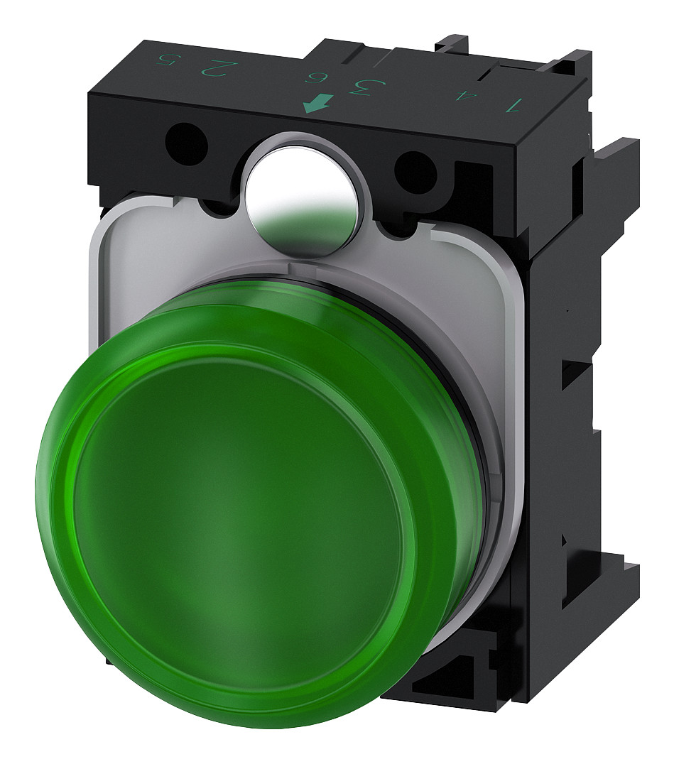 1St. Siemens 3SU1102-6AA40-1AA0 Leuchtmelder, 22mm, rund, Kunststoff, gr...