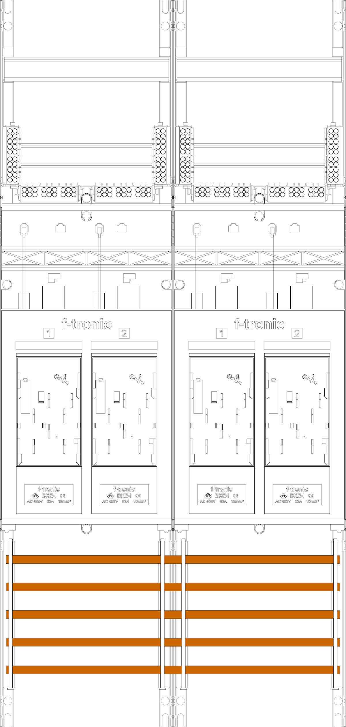 1St. F-Tronic E216DS Zählerfeld E216DS, 2-feldrig, H=1050mm, 4-eHZ mit DS 7141170
