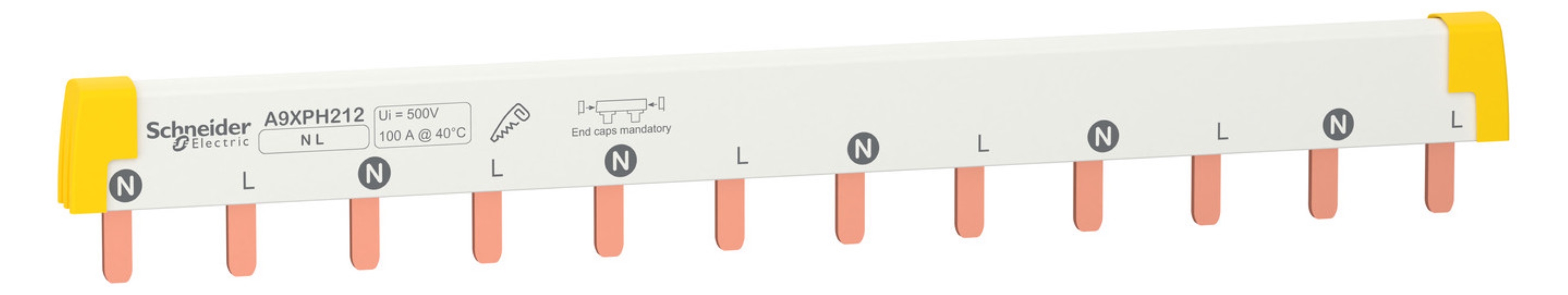 1St. Schneider Electric A9XPH212 Phasenschiene Steg, ablängbar, 2P, 12 TE, 100A