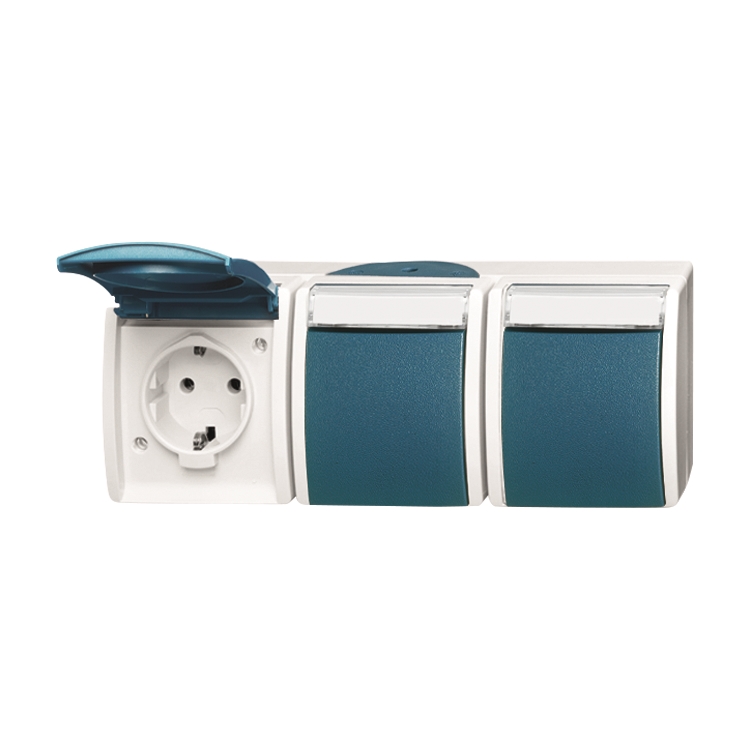 1St. Busch-Jaeger 2300/3 EWN-53 SCHUKO Steckdose, 3-fach ocean (IP 44) grau/blaugrün