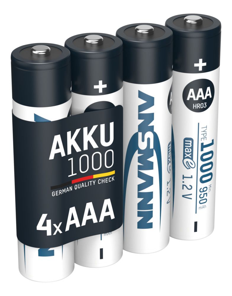 1Pk Ansmann Akku 1,2V Micro AAA Ni-MH Micro Typ 1000 Min 950mAh 4er Blister 119348