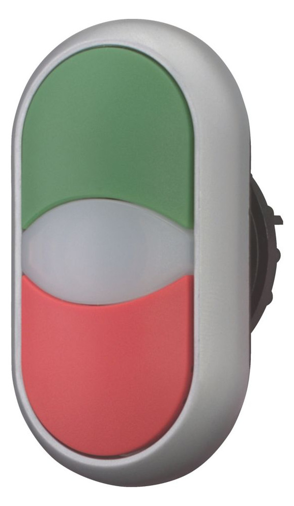 5St. Eaton 216698 Doppeldrucktaste, RMQ-Titan, Tasten und Leuchtmelder vorstehend, tastend, Vorsatzlinse weiß, grün, rot, unbeschriftet, Frontring Titan M22-DDL-GR
