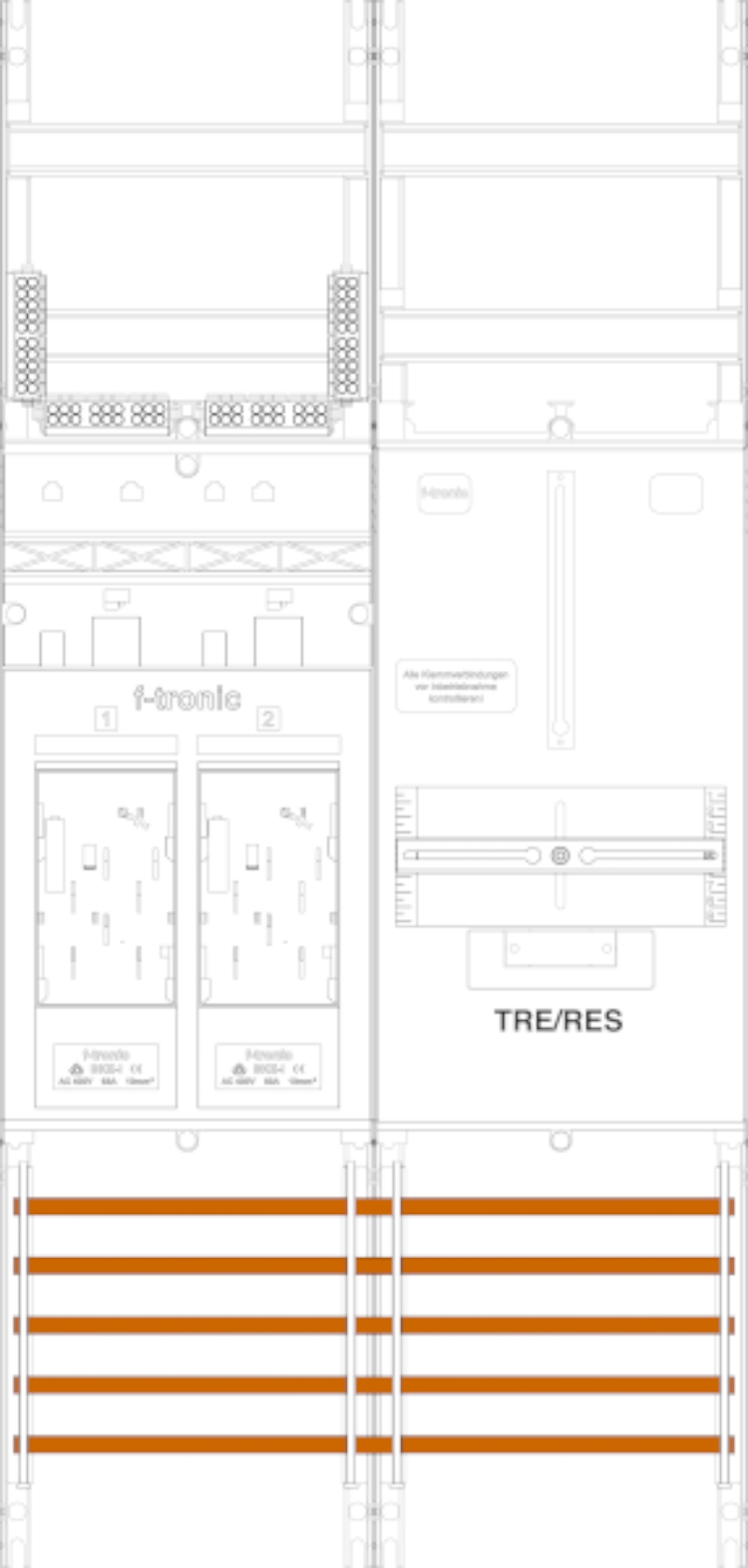 1St. F-Tronic E16R1B-HSP Zählerfeld E16R1B-HSP, 2-feldrig, H=1050mm, 2-eHZ, 2 HSP, 1 TRE 7141074