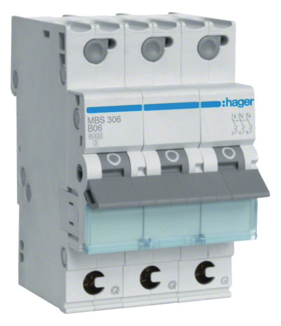 1St. Hager MBS306 Leitungsschutzschalter 3 polig 6kA B 6A QC 3 Module