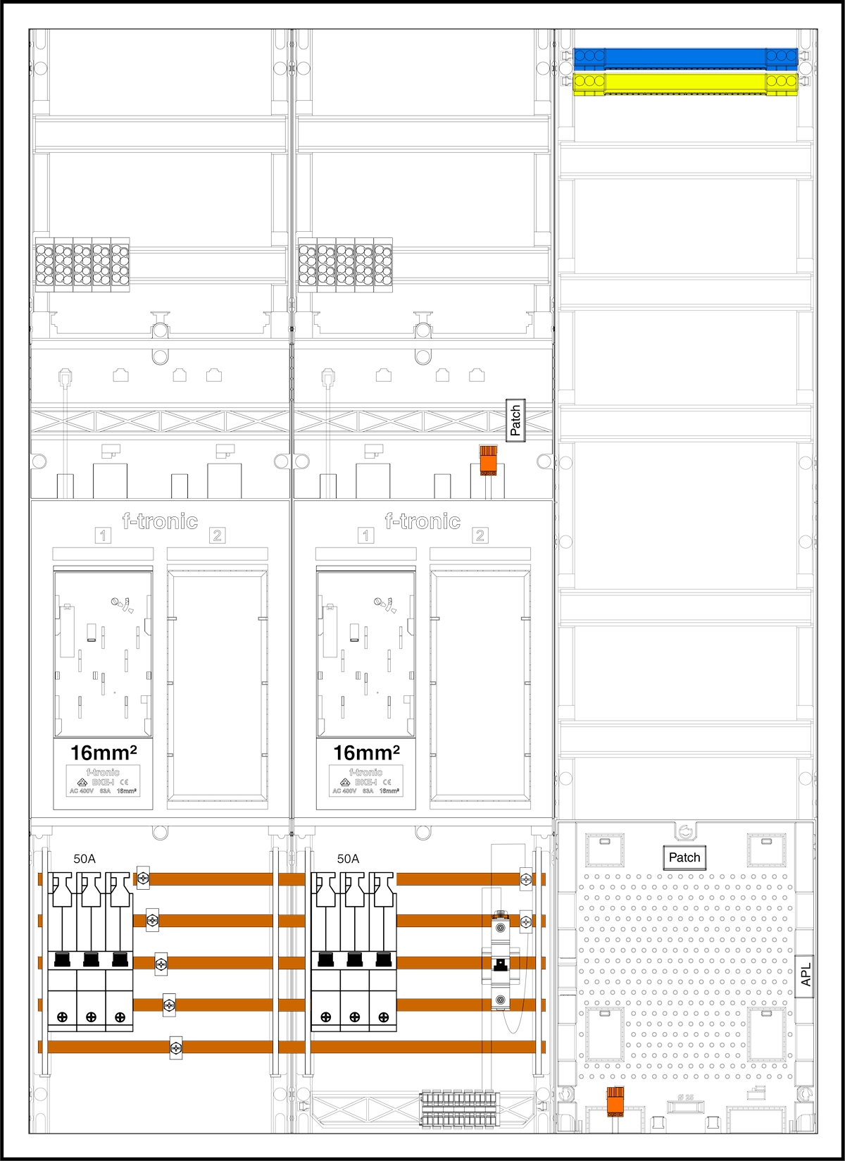 1St. F-Tronic EHZ732APZ50B10-16 EHZ732APZ50B10-16, 2 ZP 16mm², DS,2R,1 VAPZ inkl. APL,SLS 50A, SPVGB10, 2 PPV, 1 PL150 7195672