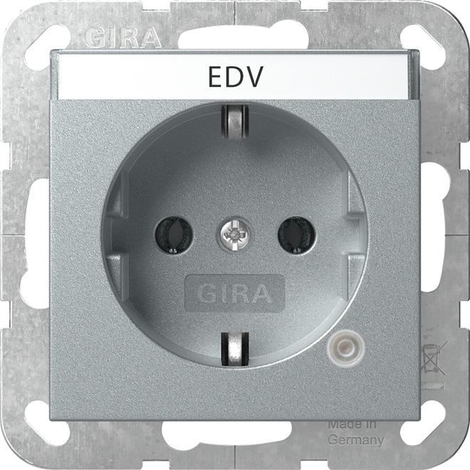1St. Gira 445226 SCHUKO-Steckdose 16A 250V mit Kontrolllicht und Beschriftungsfeld, Aluminium