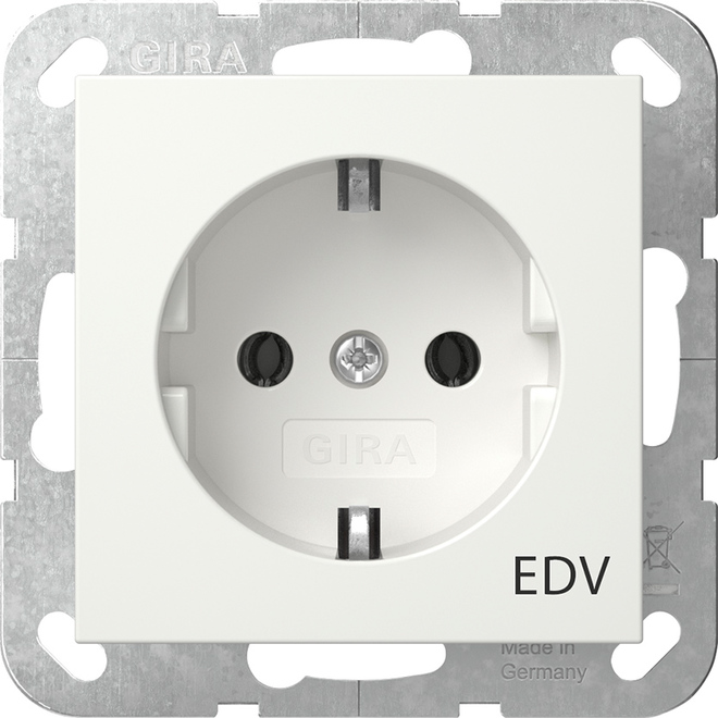 1St. Gira 445827 SCHUKO-Steckdose 16A 250V mit Aufdruck EDV, Reinweiß seidenmatt