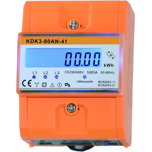 1St. Elektronischer -Drehstrom - Hutschienenzähler, 5(80)A, 3x230/400V, 4,2...