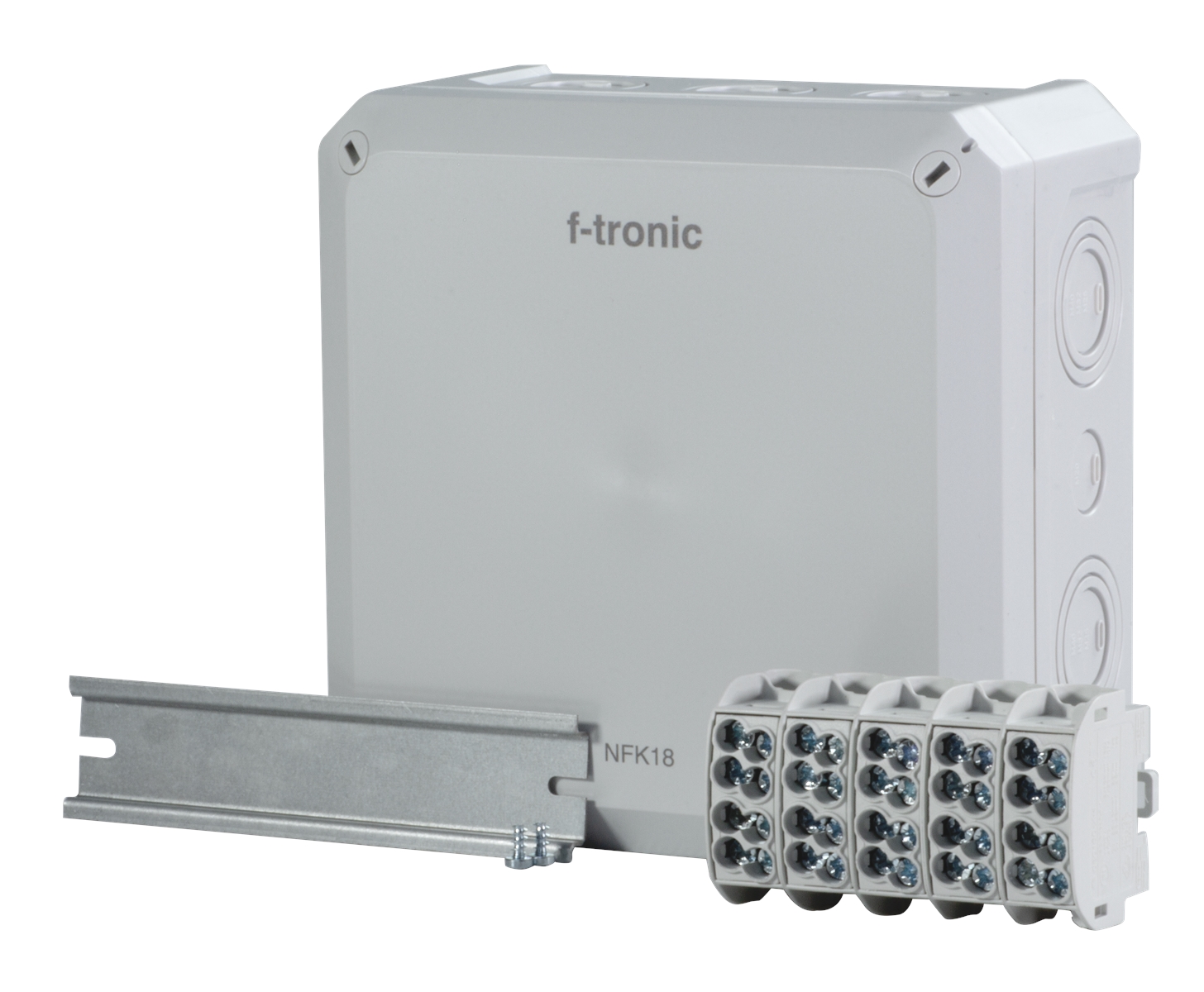 1St. F-Tronic NFK18gr-HLAK5p25 FR-Abzweigkasten 180x180x93mm, HLAK 5-pol. 25qmm, Hutsch., PS, IP66, grau, NFK18gr-HLAK5p25 7340233