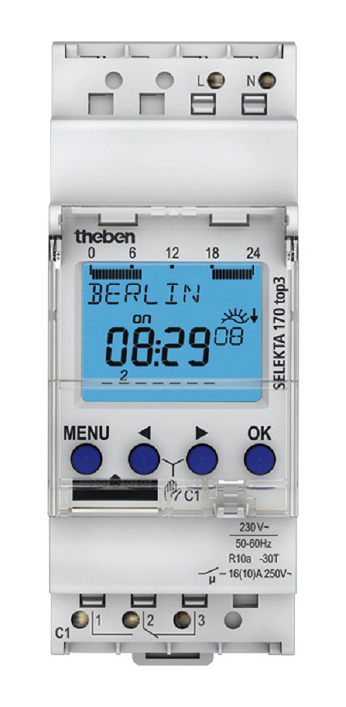 1St. Theben 1700130 Digitale Zeitschaltuhr, Astro- und Wochenprogramm, 1 Kanal, App-Programmierung möglich SELEKTA 170 t