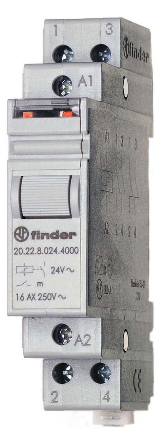 1St. Finder 202290244000 Stromstoßschalter für Reiheneinbau, 2 Schließer 16 A, An An/Aus Aus, für 24 V DC 20.22.9.024.40
