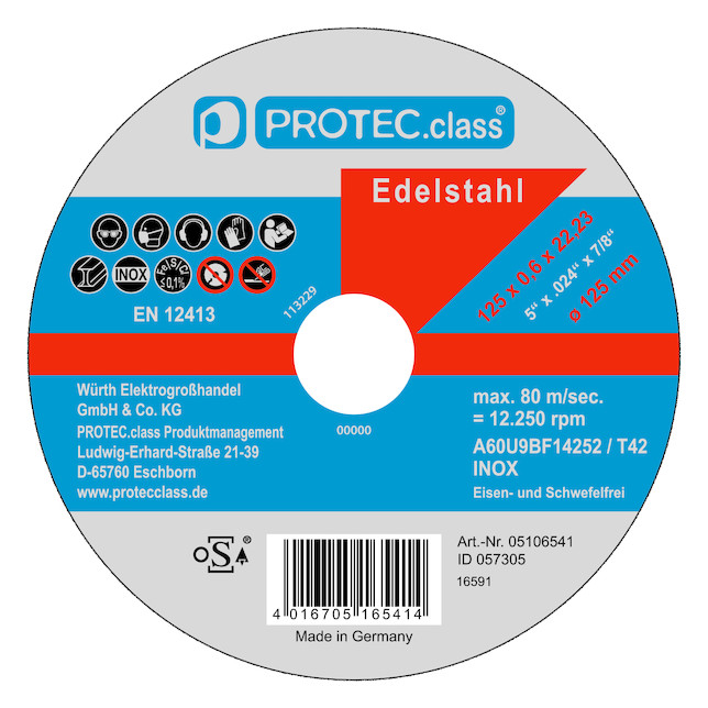 1St. Protec.class PTINS125 PTINS125TrennscheibeInox125x0,6x22mm 10x 1St. Protec.class PTINS125 PTINS125TrennscheibeInox125x0,6x22mm 10x