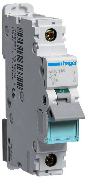1St. Hager NCN116 Leitungsschutzschalter 1 polig 10kA/15kA C-16A 1M