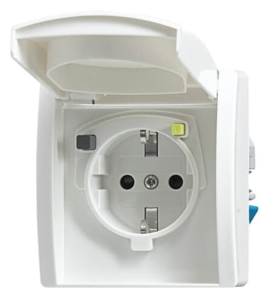 1St. Busch-Jaeger 3120 EUGB-44 FI-SCHUKOMAT SCHUKO Steckdose, mit Fehlerstrom-Schutzschalter Allwetter 44 (IP 44) alpinw