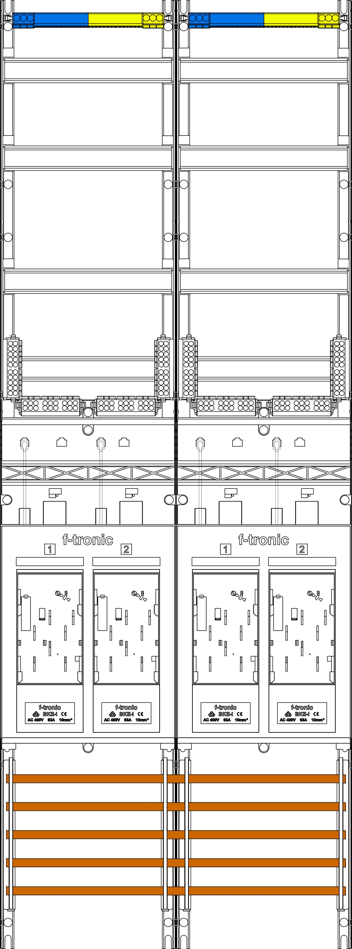 1St. F-Tronic E219DS Zählerfeld E219DS, 2-feldrig, H=1350mm, 4-eHZ mit DS 7143166