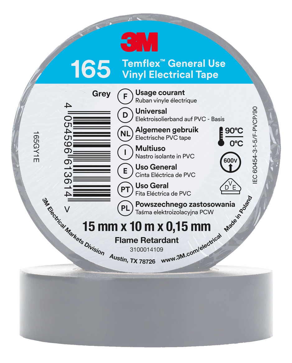 10St. 3M 165GY1E Isolierband Grau 15mmx10m