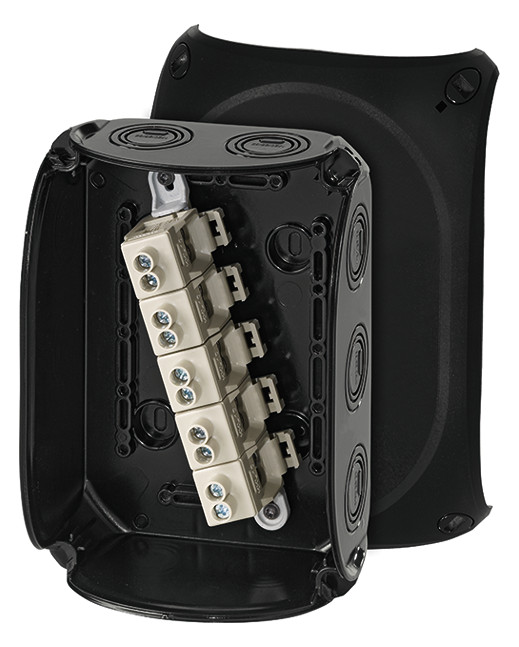 5St. Hensel KF 1010 B Kabelabzweigkasten 2,5-10 qmm 3ph., 16 qmm 1ph., 5pol., schwarz 62000062 KF1010B