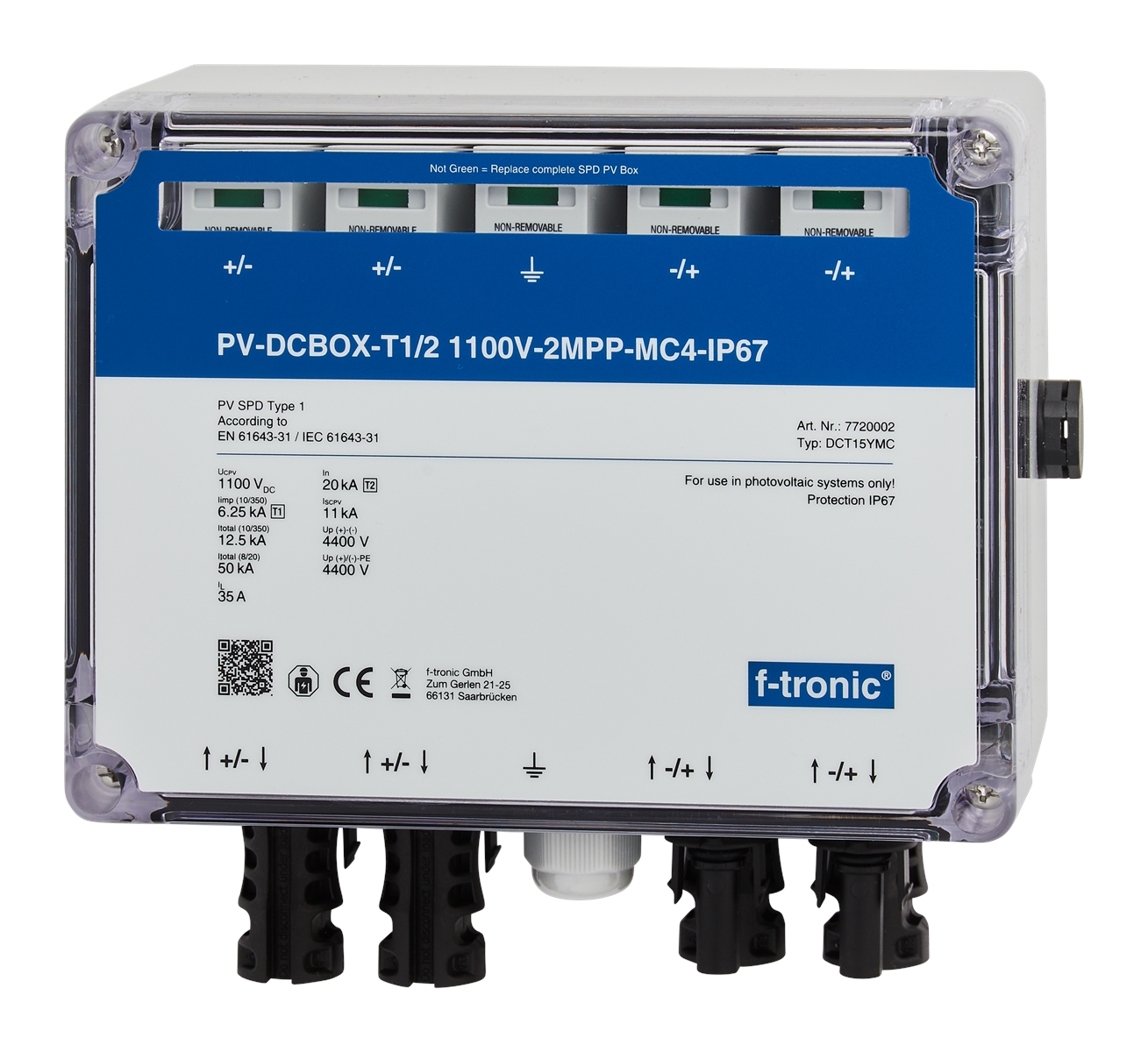 1St. F-Tronic DCT15YMC PV-DCBOX-T1/2 1100V-2MPP, MC4-IP67, DCT15YMC 7720002