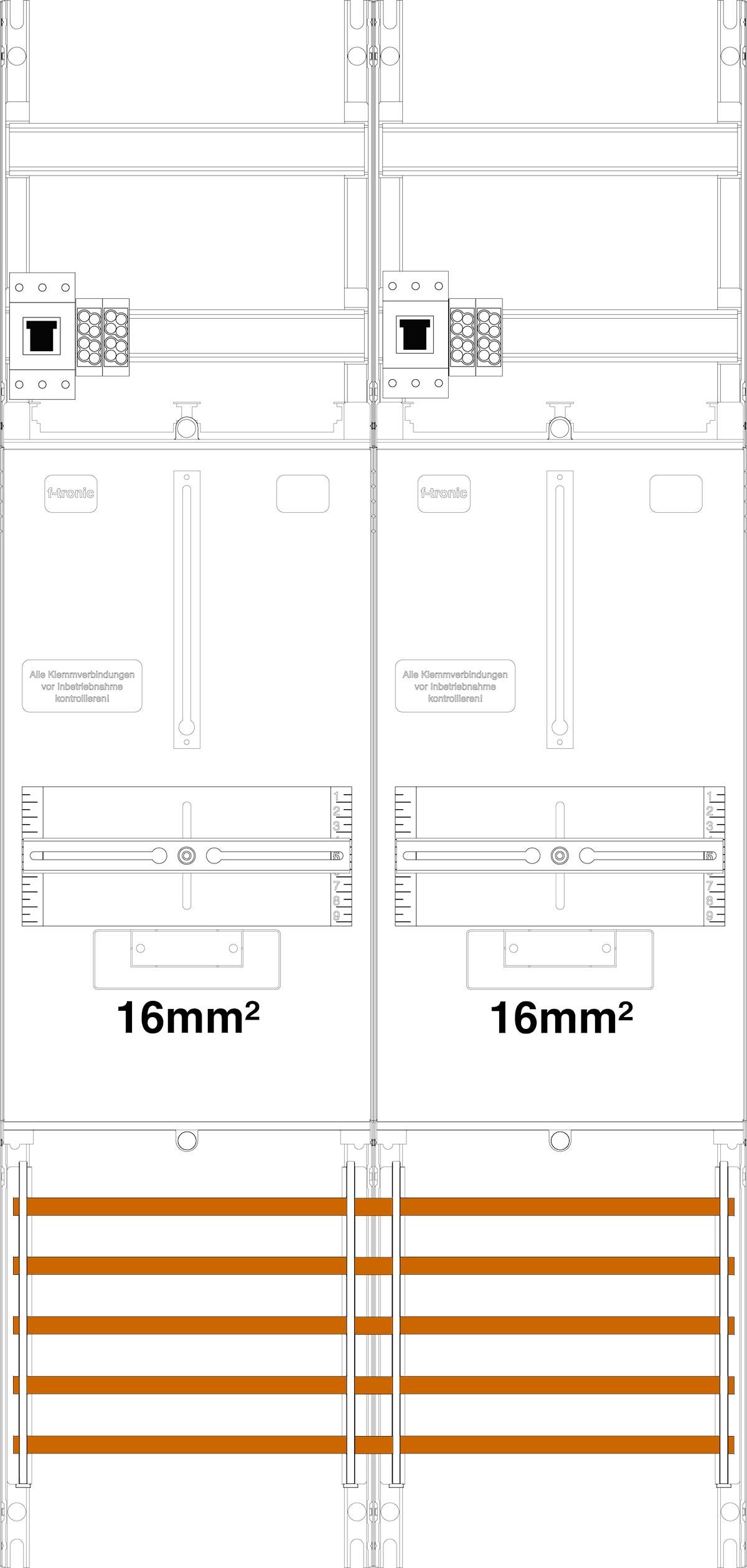 1St. F-Tronic Z21B-16-HSP Zählerfeld Z21B-16-HSP, 2-feldrig, H=1050mm, 2-3.HZ, 16mm², 2 HSP 7141359