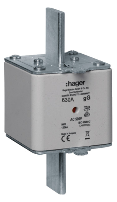 1St. Hager LNH3630M NH-Sicherung NH3 gG 500V 630A K-Melder
