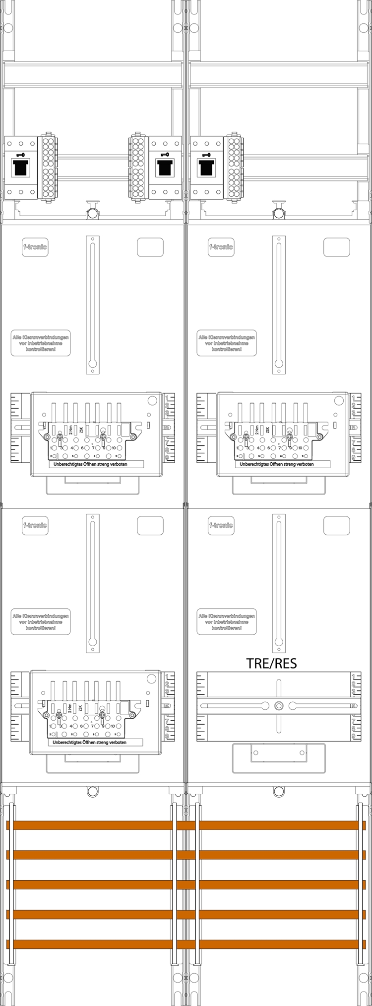 1St. F-Tronic Z16ZR6-ZSK-HSS Zählerfeld Z16ZR6-ZSK-HSS, 2-feldrig, H=1350mm, 3-3.HZ, 3 ZSK-Set, 3 HSS, 1 TRE 7143559