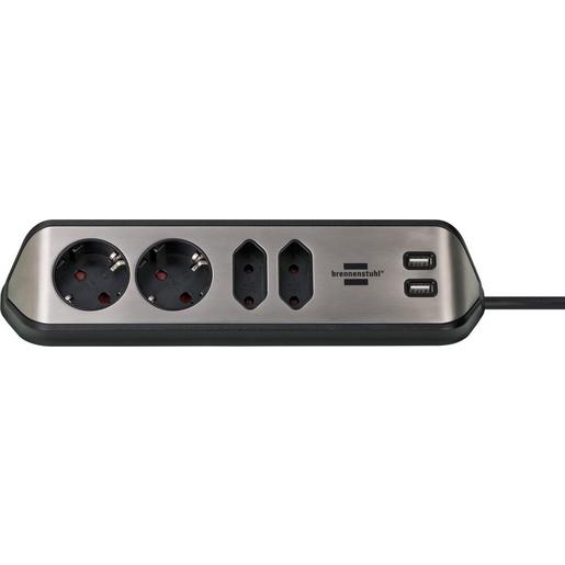 1St. Brennenstuhl 1153590410 estilo Ecksteckdosenleiste mit USB-Ladefunktion 4-fach 2x Schutzkontakt & 2x Euro silber/schwarz