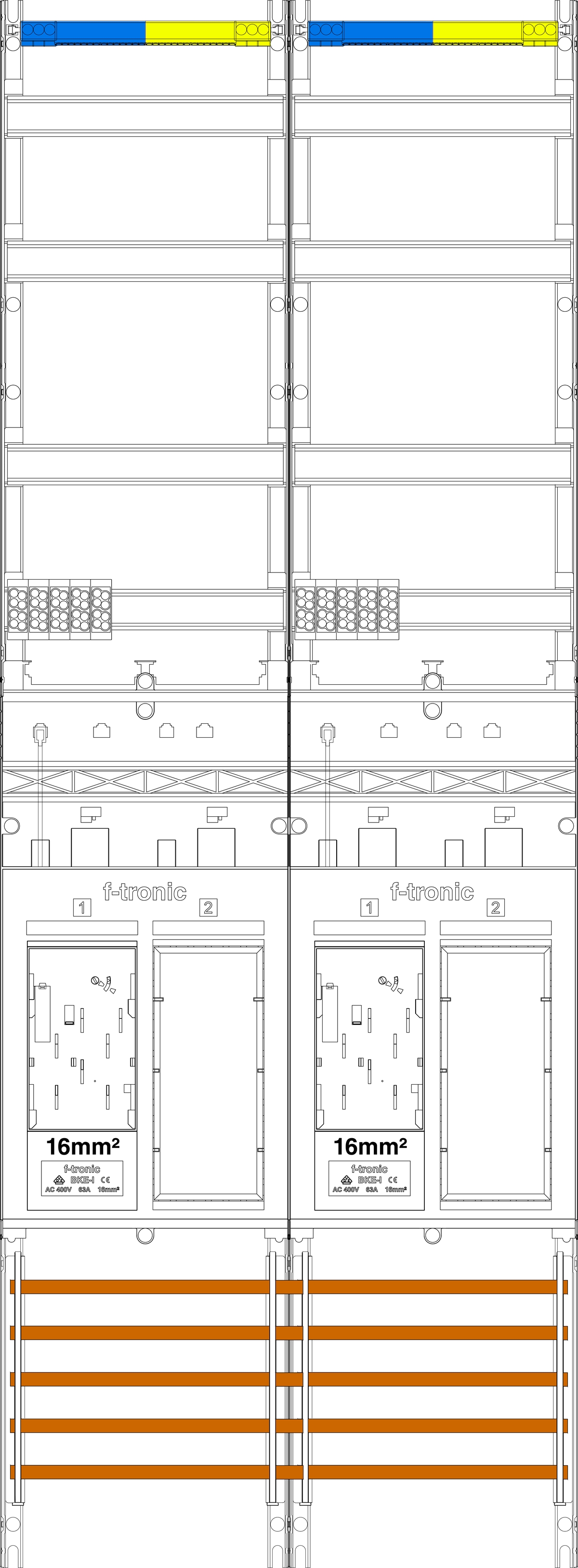 1St. F-Tronic ER29DS-16 Zählerfeld ER29DS-16,2-feldrig, H=1350mm, 2-eHZ 16mm² mit DS, 2 Res. 7143156