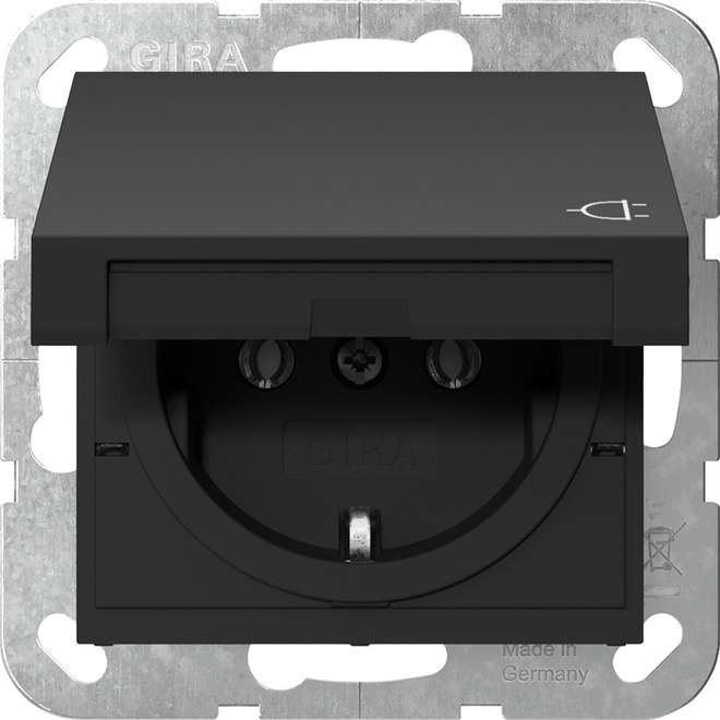 1St. Gira 4454005 Steckdose 16A 250V mit Klappdeckel, Schwarz matt