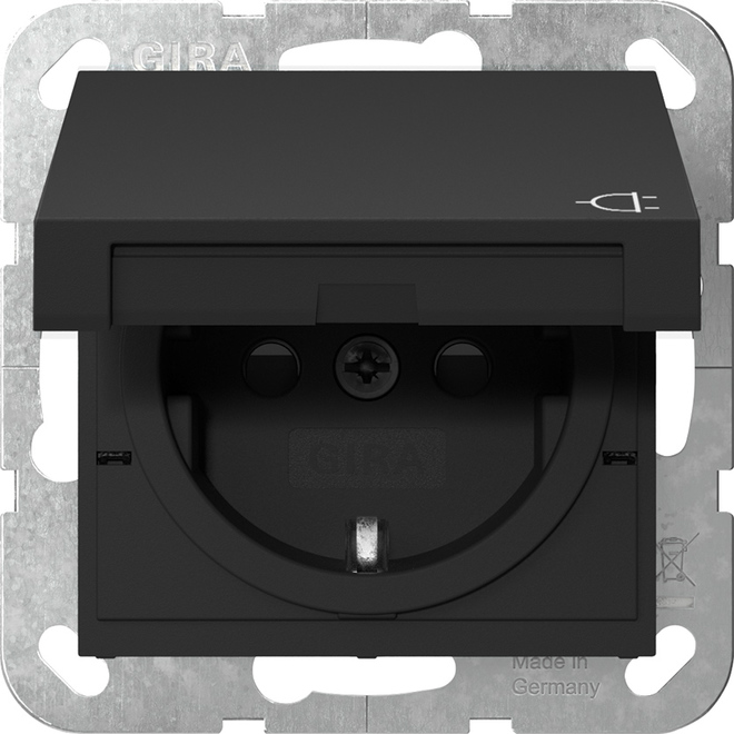 1St. Gira 4414005 SCHUKO-Steckdose 16A 250V mit Klappdeckel und Shutter, Schwarz matt