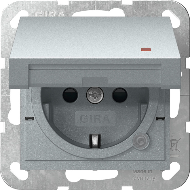 1St. Gira 455226 SCHUKO-Steckdose 16A 250V mit Klappdeckel, Kontrolllicht und Shutter, Aluminium