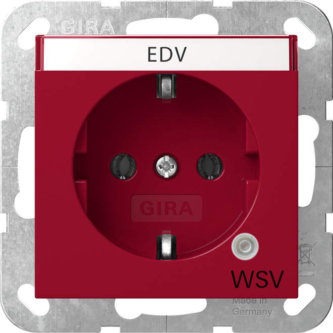 1St. Gira 4452108 Steckdose 16A 250V mit grünem Kontrolllicht und Beschriftungsfeld mit Abdeckung, Aufdruck SV, R