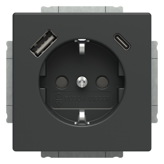 1St. Busch-Jaeger 20 EUCB2USBAC-81 SCHUKO® USB-Steckdosen-Einsatz Safety+ mit USB A/C anthrazit - Plattform 63 anthrazit 2CKA002011A6300