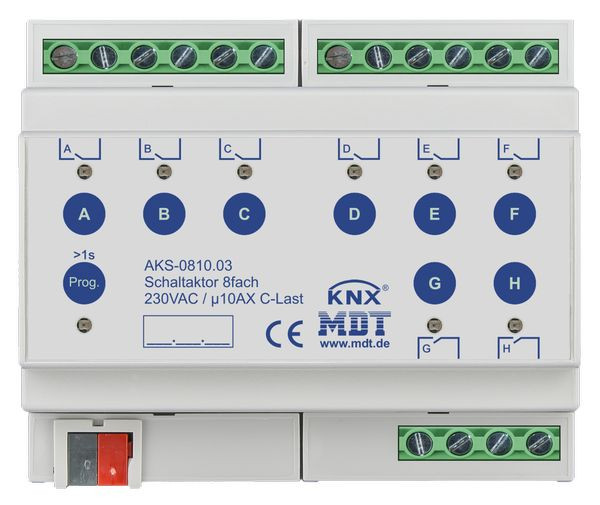1St. MDT Schaltaktor 8-fach REG AKS-0810.03 230VAC C-Last Standard 140 F 6TE...