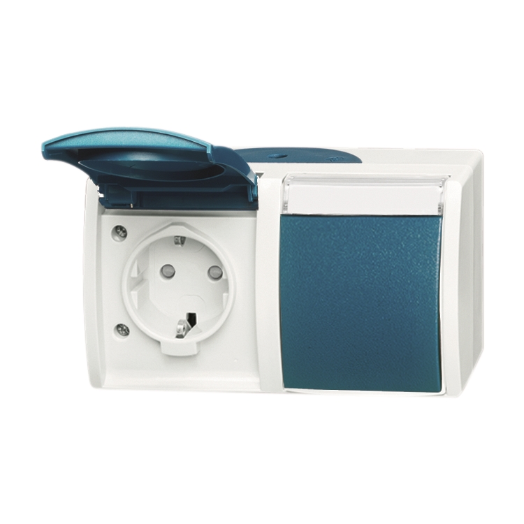 1St. Busch-Jaeger 20/2 EBW-53 SCHUKO Steckdose, mit erh. Berührungsschutz ocean (IP 44) grau/blaugrün...