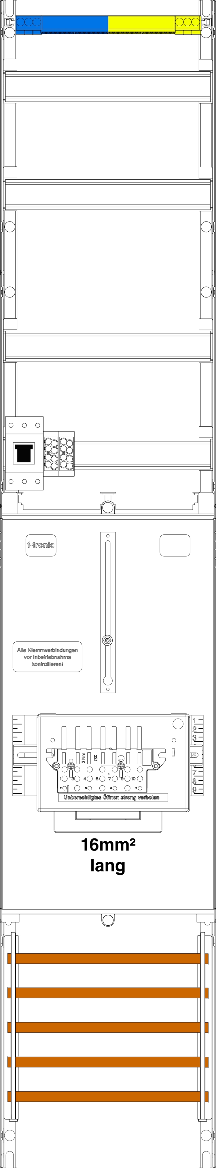 1St. F-Tronic VZ6-16L-ZSK-HSP Zählerfeld VZ6-16L-ZSK-HSP, 1-feldrig, H=1350mm, 1-3.HZ, 16mm² l. Ka.,1ZSK,1HSP,Vert.2r 7143514