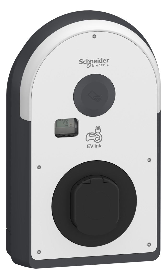 1St. Schneider Electric EVB3S22N40M Pro AC Wallbox, 22kW, T2S Steckdose, MID, 6mA, IP55, IK10, NFC/RFID Reader