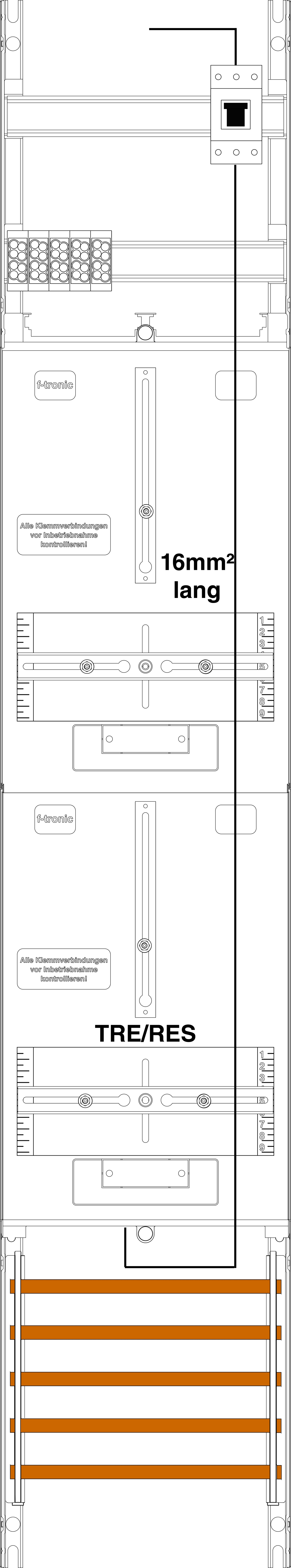 1St. F-Tronic ZR6-16L-PV Zählerfeld ZR6-16L-PV,H=1350mm, 1-feldrig,1-3.HZ 16mm²,Kaskade, 1 HSP,1 TRE 7143334