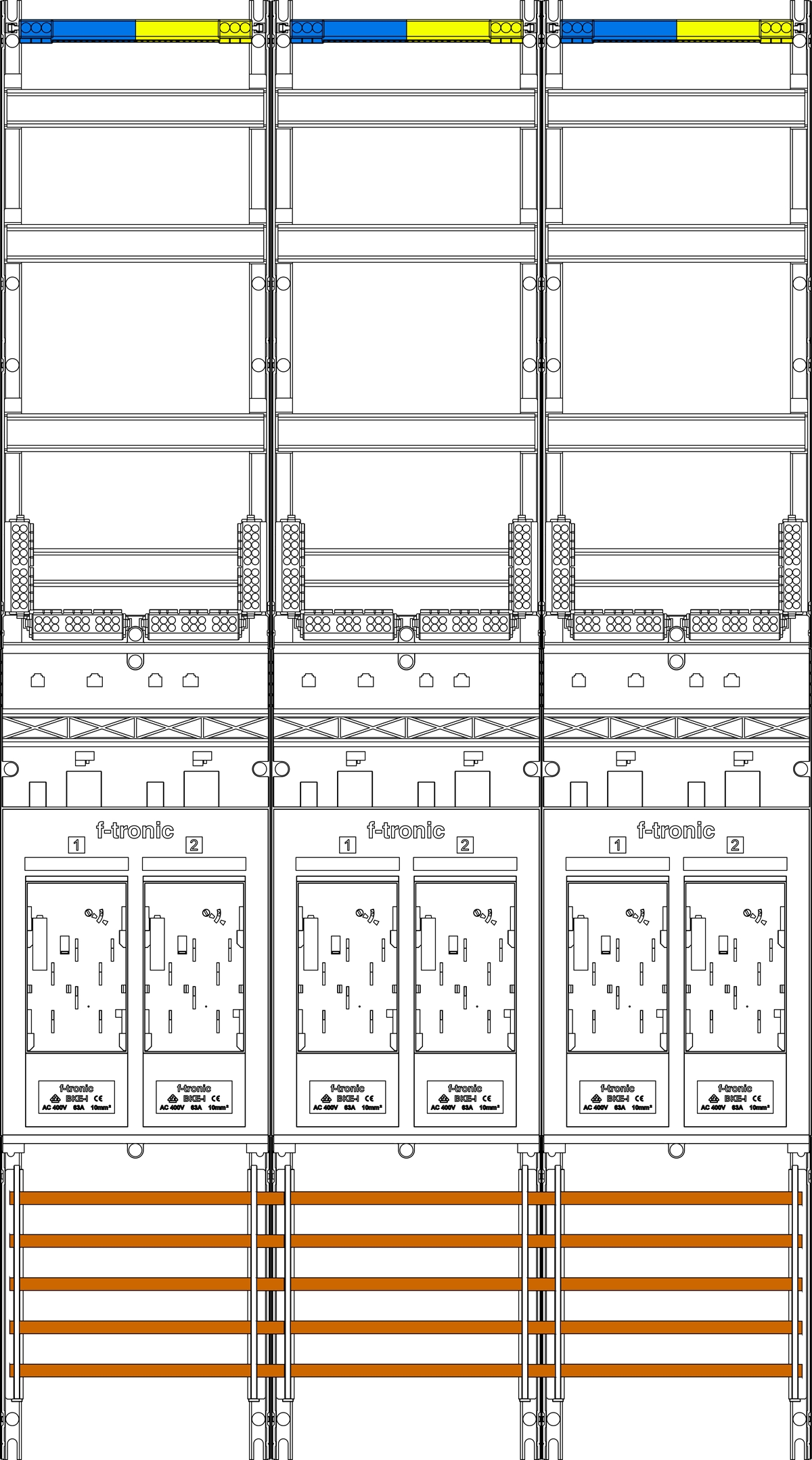 1St. F-Tronic E319 Zählerfeld E319, 3-feldrig, H=1350mm, 6-eHZ 7143018