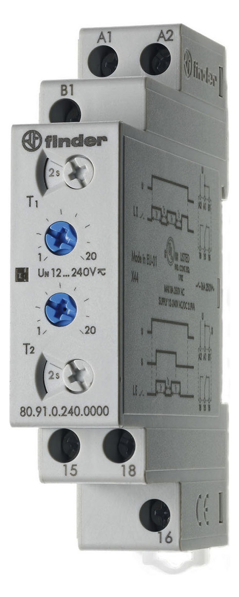 1St. Finder 809102400000 Zeitrelais, Taktgeber asymmetrisch, impulsbeginnend, 1 Wechsler 16A, für 12 bis 240V AC/DC 80.91.0.240.0000
