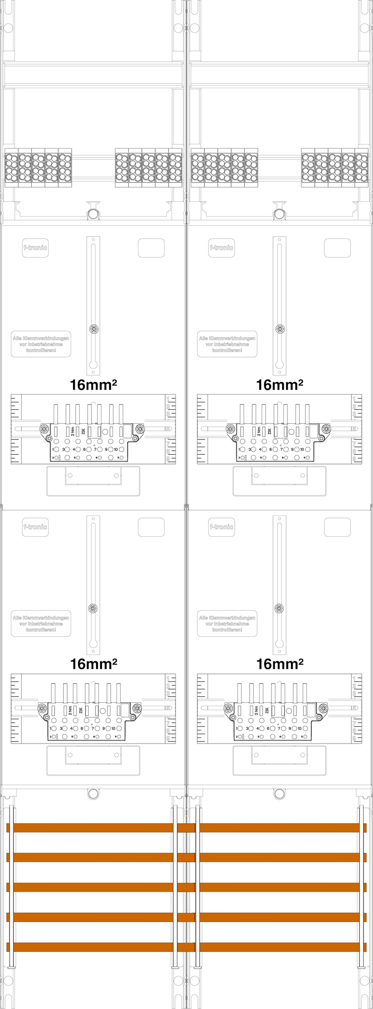 1St. F-Tronic Z216LUX-16-SLS Zählerfeld Z216LUX-16-SLS, 2-feldrig, H=1350mm, 4-3.HZ, 16mm², 4 ZSK-ST 7145115