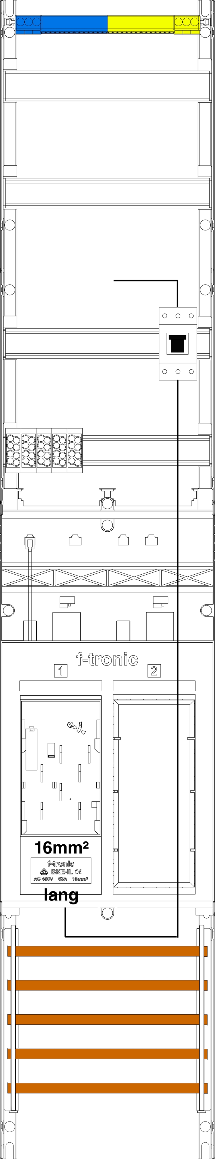1St. F-Tronic ER9DS-16L-PV Zählerfeld ER9DS-16L-PV, 1-feldrig,H=1350mm,1-eHZ 16mm², mit DS, Kaskade, 1 HSP, 1 Res. 7143174
