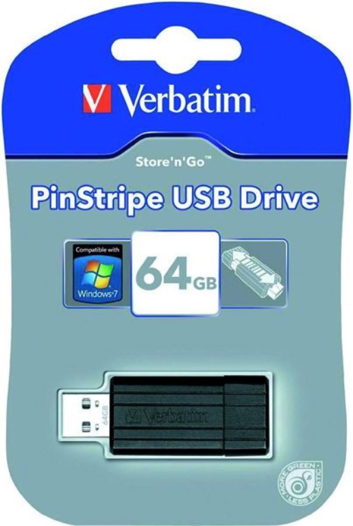 1St. VERBATIM 49065 Verbatim USB-Stick 64GB Pin Stripe sw