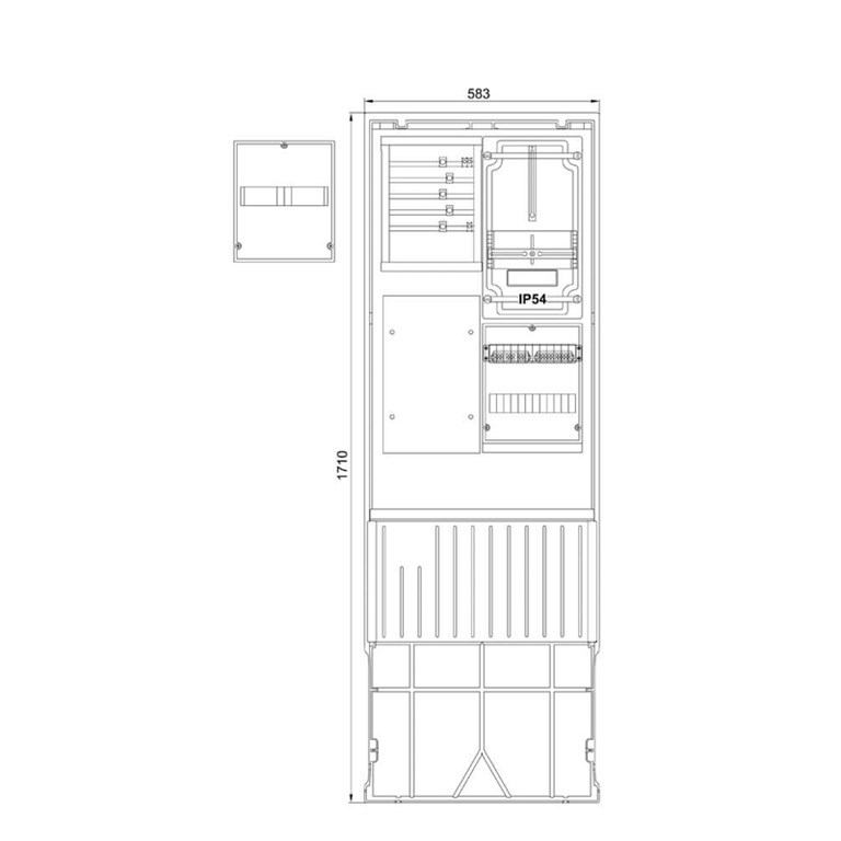 1St. F-Tronic ZSA202-2-SB-ZK-TSGHT Zähleranschlusssäule 2-feldrig, H=2010mm, 3.HZ, Haube mit Tür, ZSA202-2-SB-ZK-TSG-HT